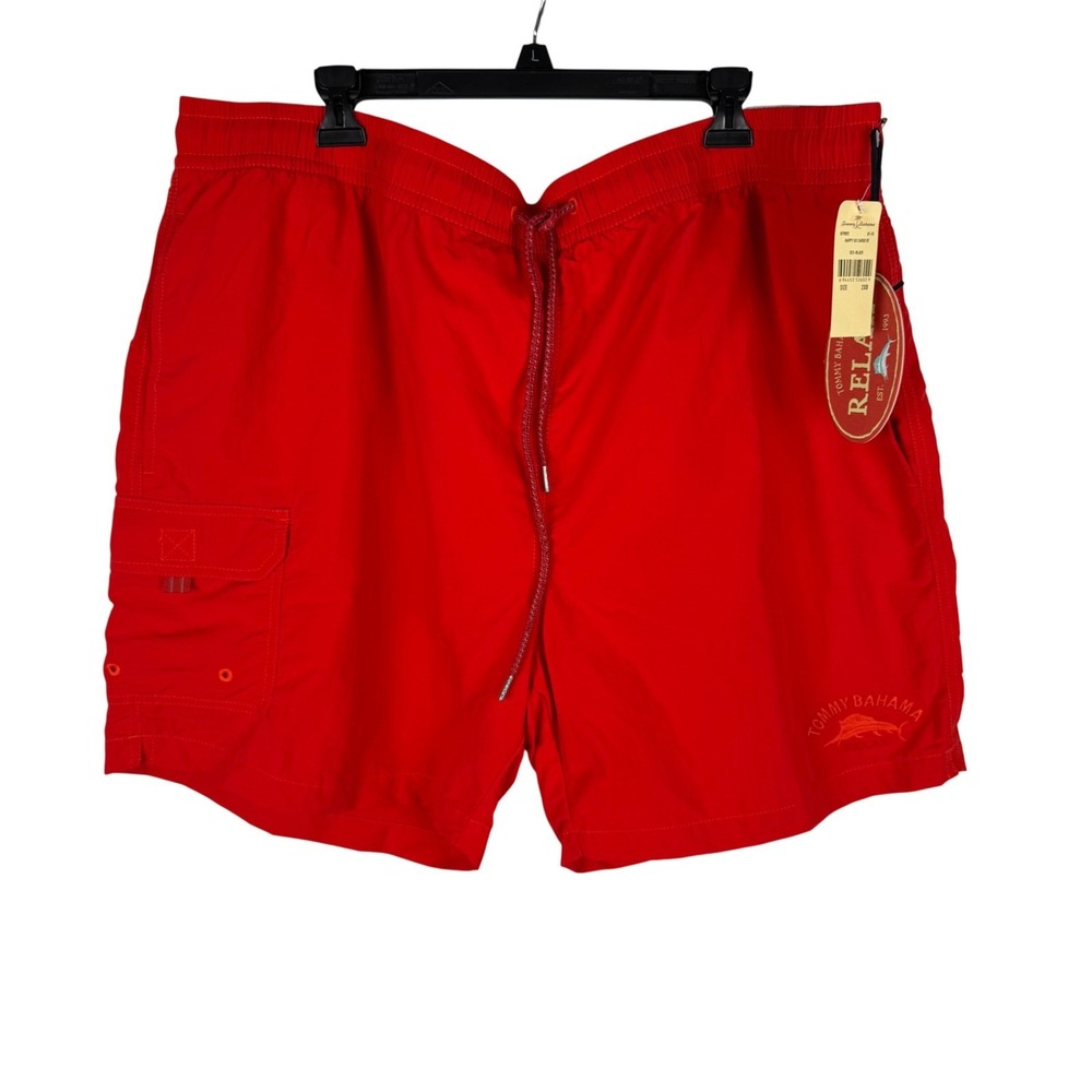 Tommy Bahama Relax Swim Trunks Mens 2XB Red Happy Go Cargo Drawstring Lined  7"